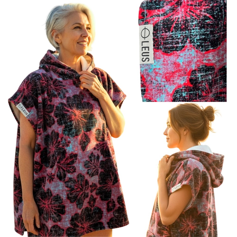 LEUS Hooded Towel Poncho Small Floral Cotton Beach Surf Swim Cover-Up